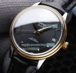 Super Copy Omega De Ville Black Dial Black Leather Strap Yellow Gold Bezel 40mm